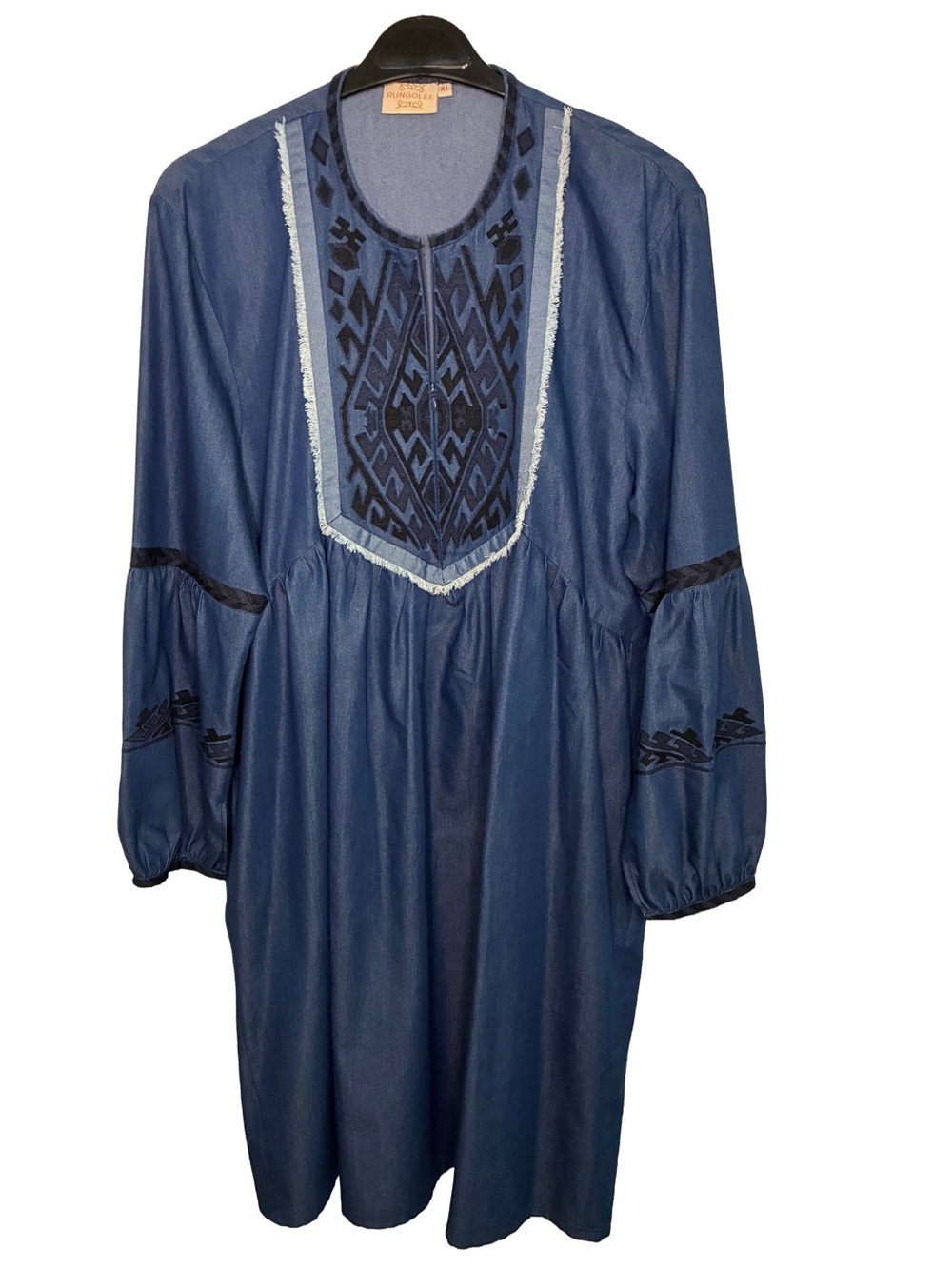 Rungolee Boho Navy Embroidered Women’s Tunic Dress XL